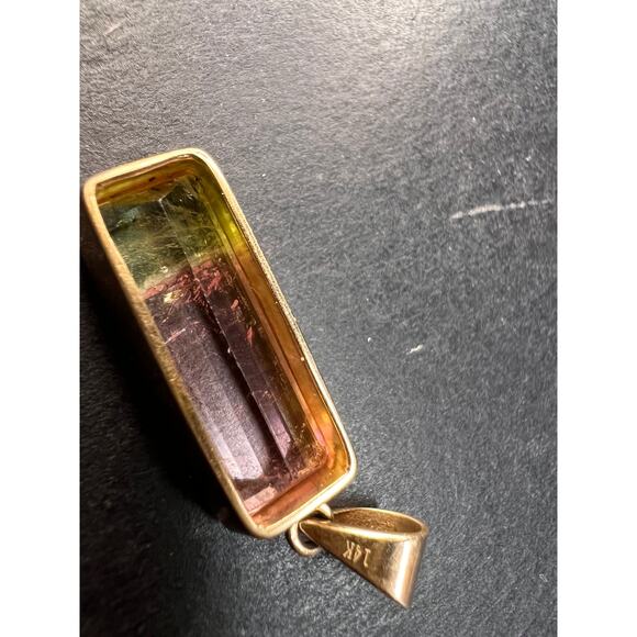 Vintage 14k gold watermelon tourmaline pendant - Picture 10 of 14